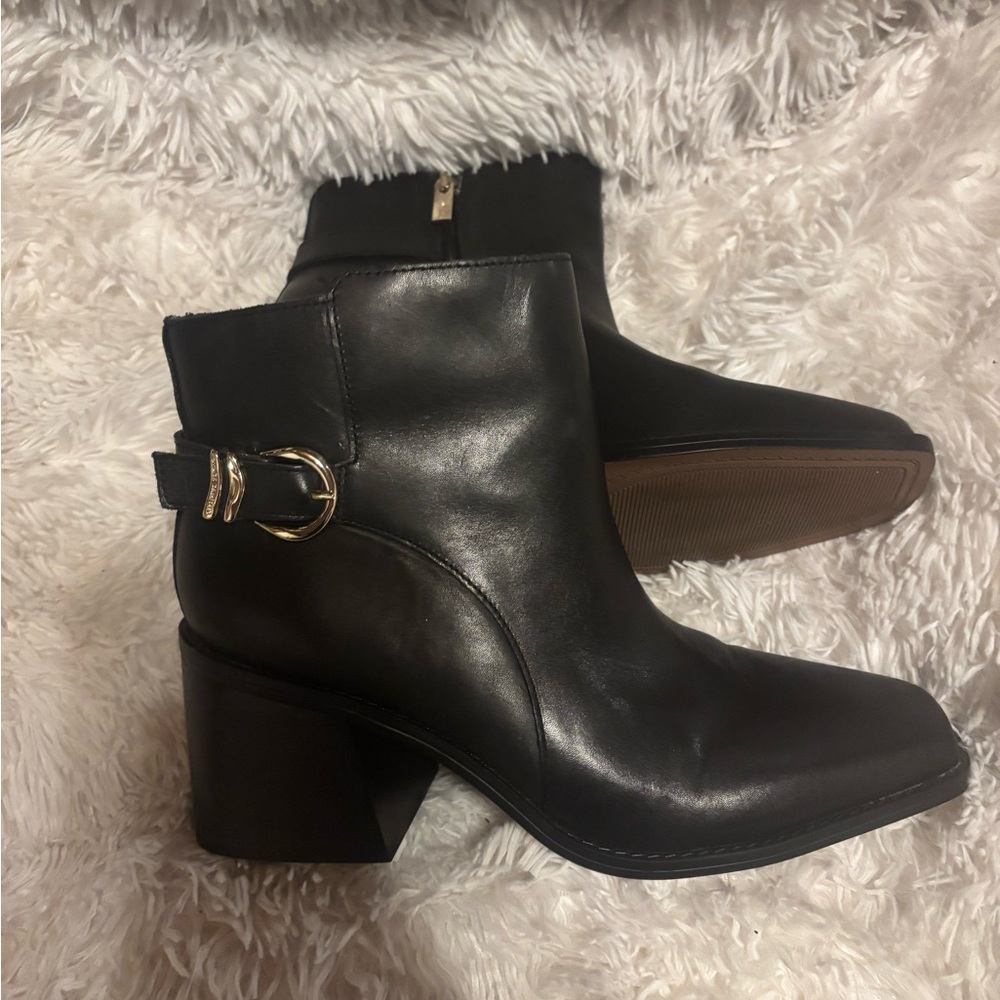 Vince Camuto Black Ankle Booties with Gold Buckle
